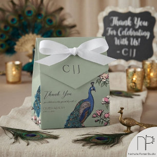 Sage Floral Blue Teal Peacocks Magnolia Flowers Favour Box