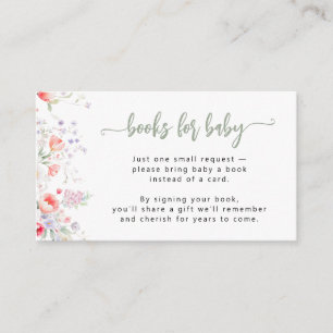 Sage floral Books for Baby shower book request Enclosure Card