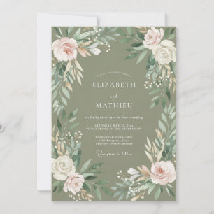 Sage Floral Border Wedding Invitation