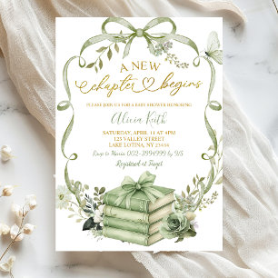 Sage Floral Bow Coquette New Chapter Begins Invitation