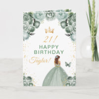 Sage Floral Brown Hair Girl Happy Birthday