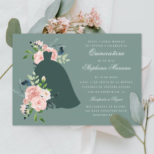 Sage Floral Custom Colour Dress Quinceañera  Invitation
