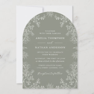 Sage Floral Elegant Wedding Arch Invitation