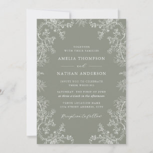 Sage Floral Elegant Wedding Invitation