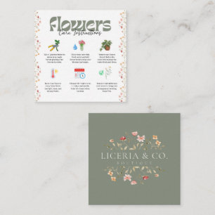 Sage Floral Flower Care Instructions Card