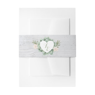 Sage Floral Flowers White Wood Wedding Belly Band Invitation Belly Band