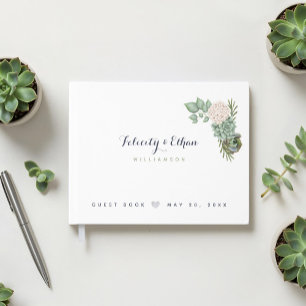Sage Floral Flowers White Wood Wedding Guest Book