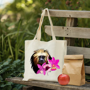 Sage Floral Golden-Headed Lion Tamarin Monkey Tote Bag