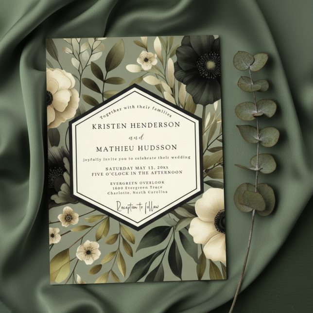 Sage Floral Nocturne Wedding Invitation (Creator Uploaded)