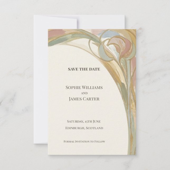 Sage Floral Nouveau Save The Date (Front)