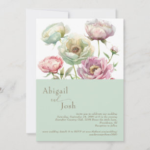 Sage Floral Peonies Invitation