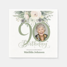 Sage Floral Photo 90th Birthday