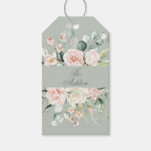 Sage Floral Pink Watercolor Elegant Gift Tags