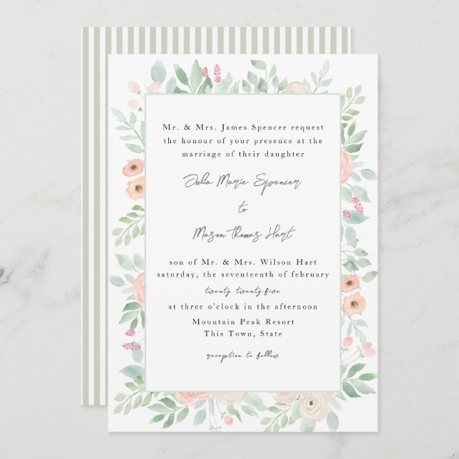 Sage Floral Romance Invitation (Front/Back)