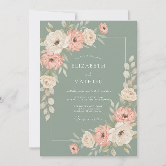 Sage Floral Romance Wedding Invitation (Front)