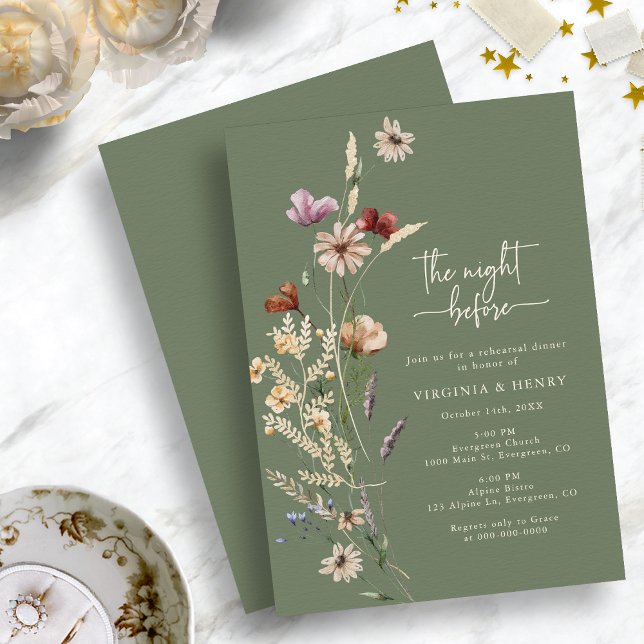 Sage Floral The Night Before Rehearsal Dinner Invitation (Sage Green Floral The Night Before Rehearsal Dinner Invitation by Painted Paperie
)