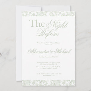 Sage Floral Toile Crest Wedding Rehearsal Dinner Invitation