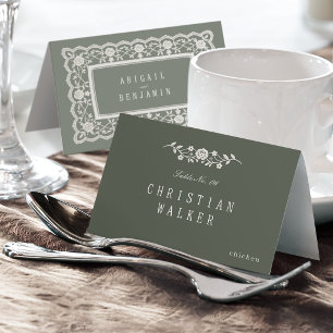 Sage Floral Vintage Lace Foldable Place Card