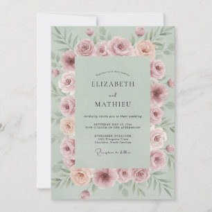 Sage Floral Wedding Invitation