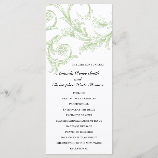Sage Floral Wedding Program Programme (Front)