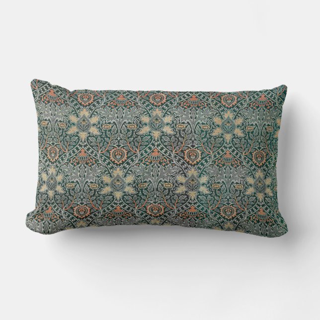 Sage Floral William Morris Lumbar Cushion (Front)