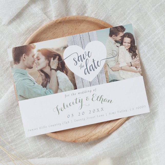 Sage Floral Wood Photo Wedding Save The Date Card (Sage Floral Wood Photo Wedding Save The Date Card)