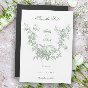 Sage Floral Wreath w/Lovebirds Save the Date Magnetic Invitation