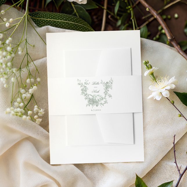 Sage Floral Wreath w/Lovebirds Wedding Belly Band Invitation Belly Band (Creator Uploaded)