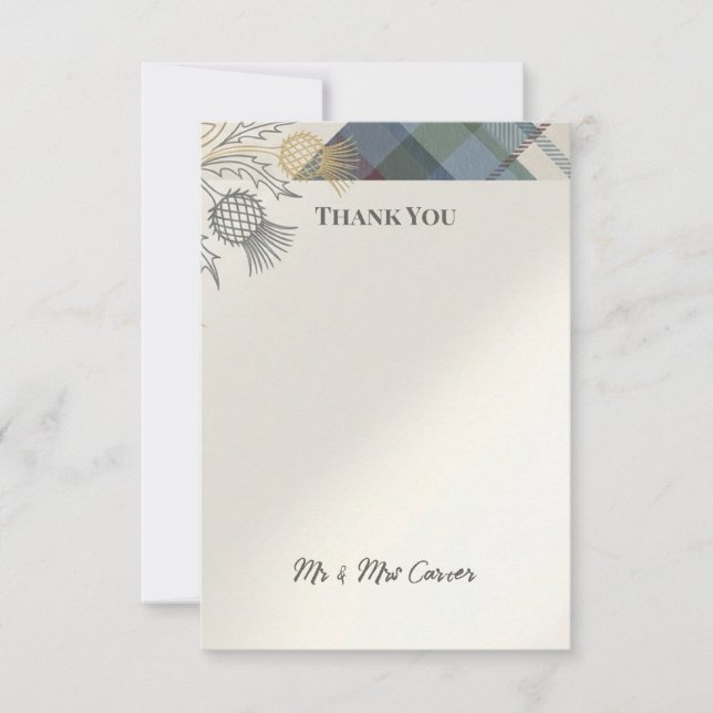 Sage Geometric Floral Wedding Thank You Card (Front)