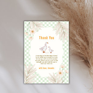 Sage Gingham Boho Daisy Silly Goose Baby Shower Thank You Card