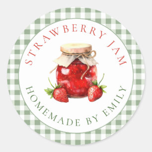 Sage Gingham Bridal Shower Strawberry Jam Favour Classic Round Sticker