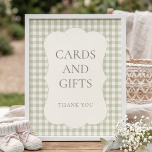 Sage Gingham Cards Gifts Baby Shower Sign
