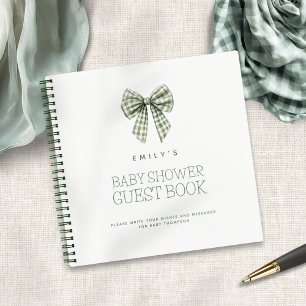 Sage Gingham Coquette Bow Baby Shower Guest Book