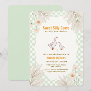 Sage Gingham Daisy Boho Silly Goose Baby Shower Invitation