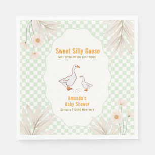 Sage Gingham Daisy Boho Silly Goose Baby Shower Napkin
