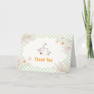 Sage Gingham Daisy Boho Silly Goose Baby Shower Thank You Card