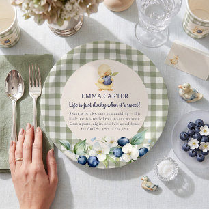 Sage Gingham Duckling Baby Shower  Paper Plate