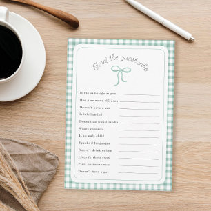 Sage gingham Find the Guest Who shower game Invitation