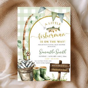 Sage Gingham Fisherman baby shower Invitation