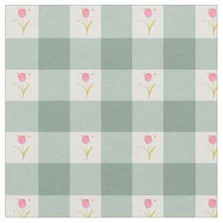 Sage Gingham Floral Fabric by the Yard