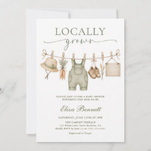 Sage Gingham Locally Grown Farmers Market Baby Invitation
