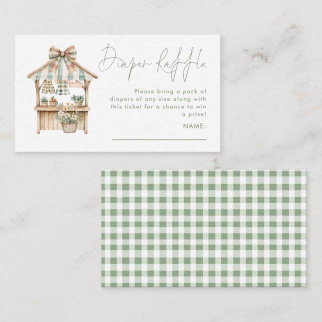 Sage Gingham Market Diaper Raffle Baby Shower  Enclosure Card (Front/Back)