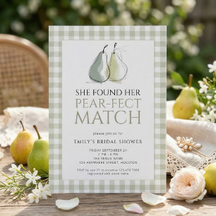 Sage Gingham Pears Pear-fect Match Bridal Shower Invitation