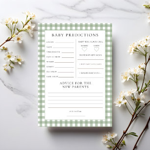 Sage Gingham Predictions Baby Shower Game Card