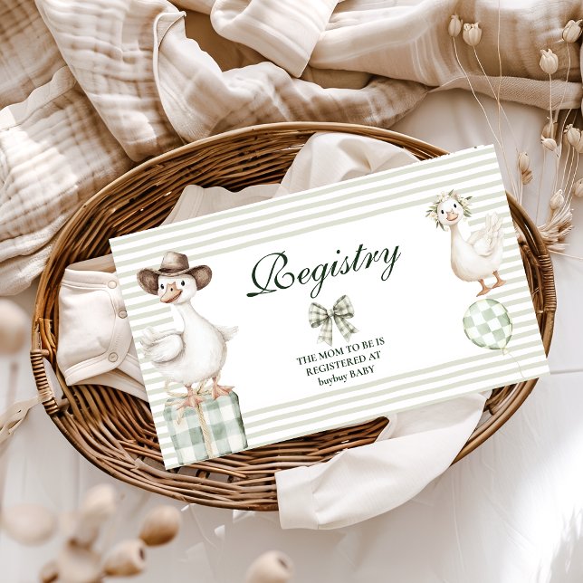 Sage Gingham Silly Goose Baby Shower Enclosure Card (Creator Uploaded)