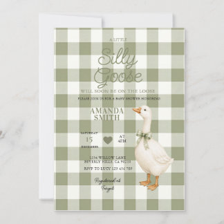 Sage Gingham Silly Goose Baby Shower Invitation