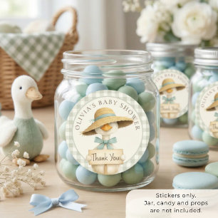 Sage Gingham Silly Goose Thank You Baby Shower Classic Round Sticker