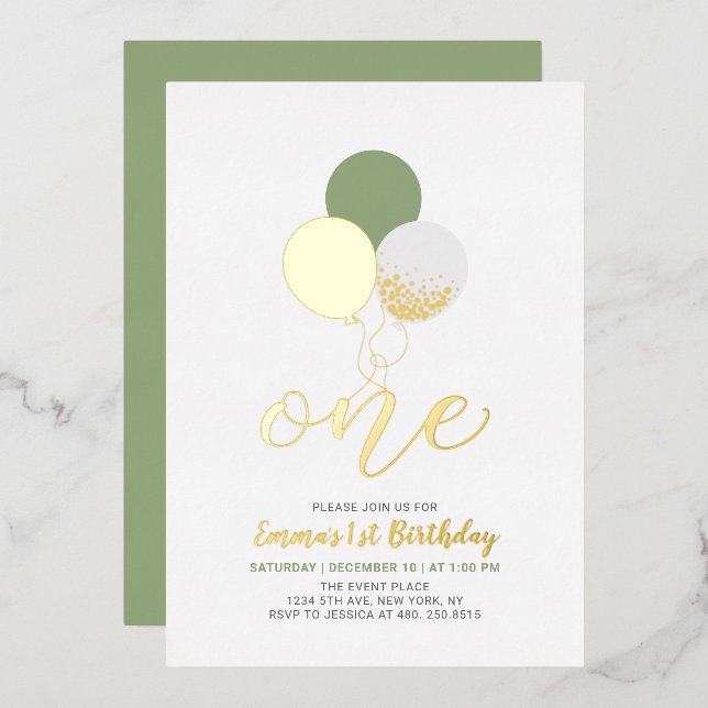 Sage & Gold Balloons | One 1st Girl Birthday Party (Front/Back)