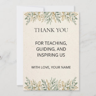 Sage Gold Botanical Teacher Thank You Card