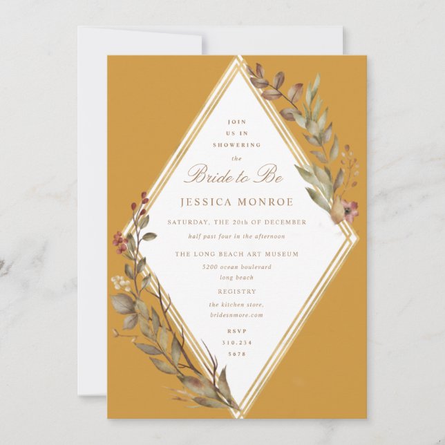 Sage Gold Diamond Fall Season Bridal Shower Invita Invitation (Front)
